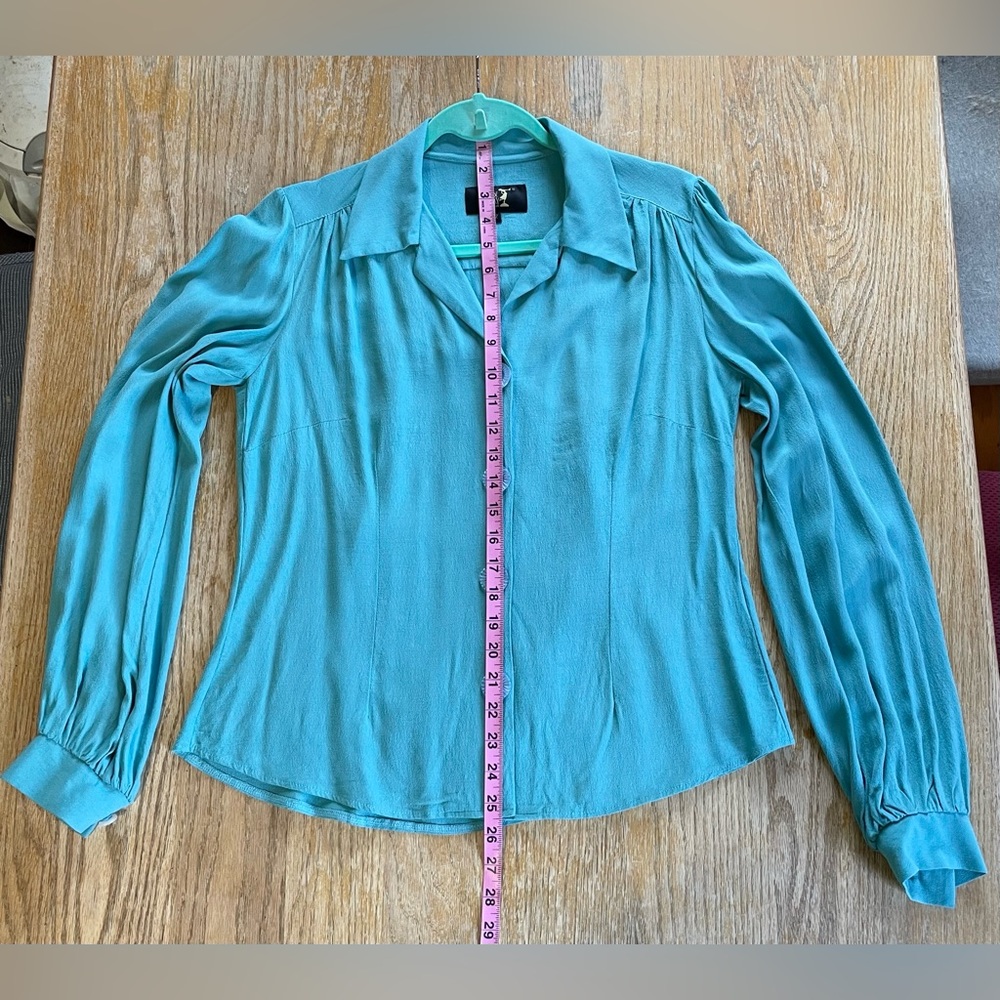 House of Foxy 1940s style blouse in bright duckegg UK size 12 - Picture 6 of 14